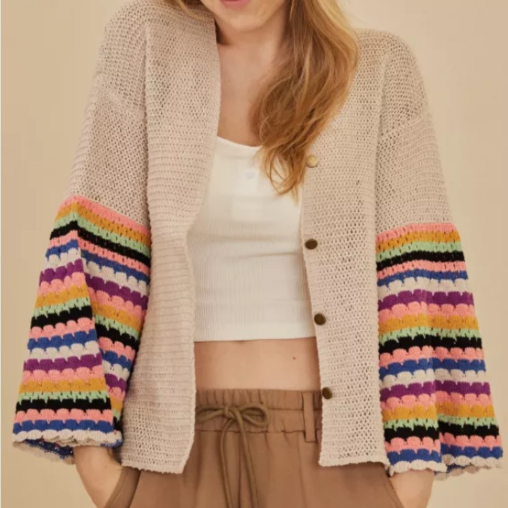 NWOT Mello Striped Multicolor Bell Sleeve Women's Sweater Size Medium